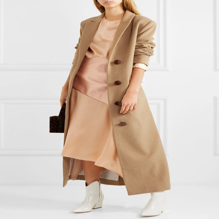 Damen Bodenlanger Einreihiger Wollmix‑Mantel mit seitlichem Gehschlitz und minimalistischer Tailoring‑Optik Echoarchiv