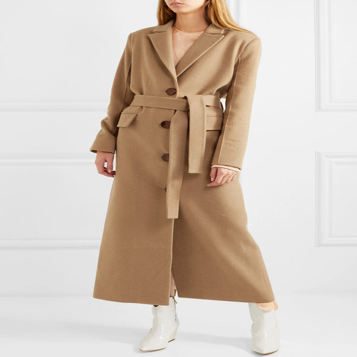 Damen Bodenlanger Einreihiger Wollmix‑Mantel mit seitlichem Gehschlitz und minimalistischer Tailoring‑Optik Echoarchiv