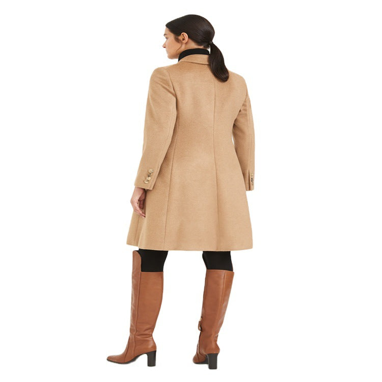 Damen Midilanger Taillierter Wollmix‑Mantel mit schmaler Schulterlinie und Pattentaschen Echoarchiv