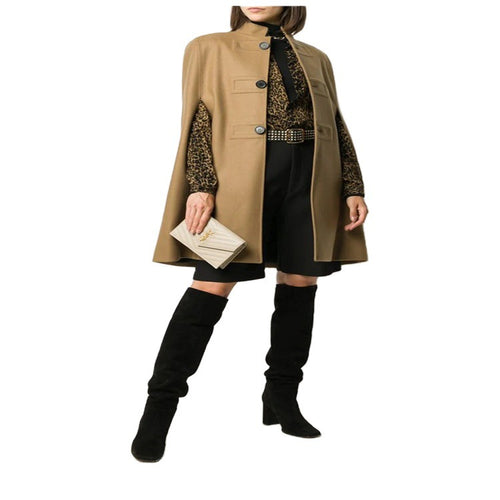 Damen Wollmix‑Cape mit Stehkragen, verdeckten Armöffnungen und puristischem Tailoring Echoarchiv