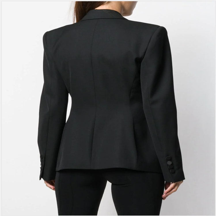 Damen Tailliertes Smoking-Blazerjackett mit Satin-Schalkragen und präzisem Tailoring Echoarchiv