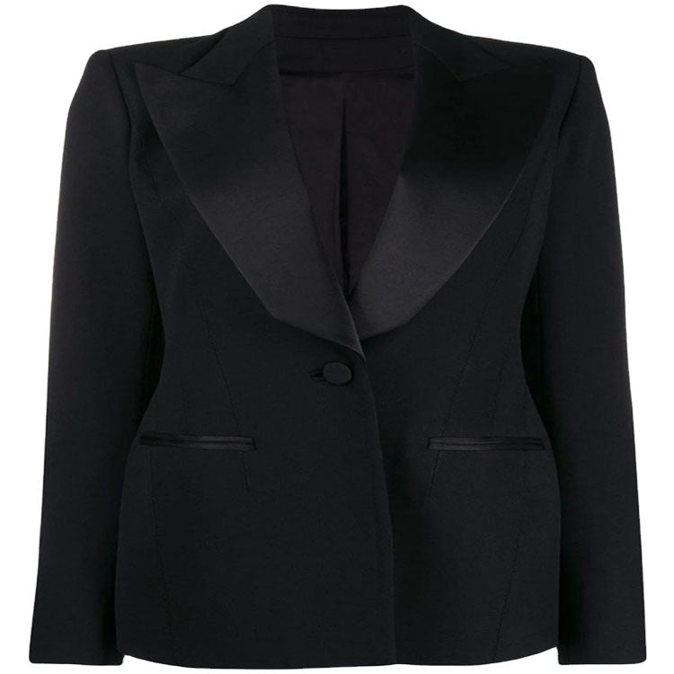 Damen Tailliertes Smoking-Blazerjackett mit Satin-Schalkragen und präzisem Tailoring Echoarchiv