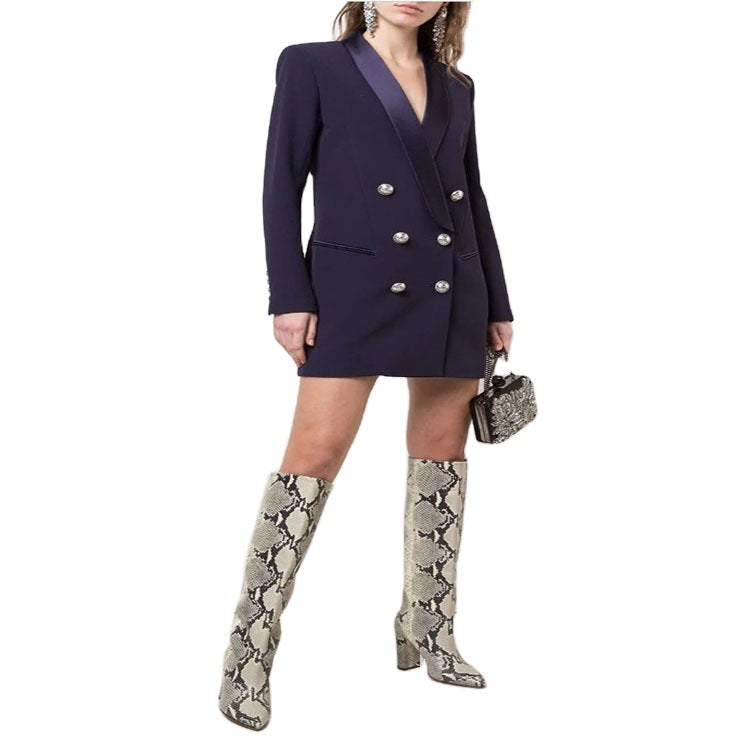 Damen Blazerkleid im Tailoring‑Look mit satiniertem Schalkragen und strukturierten Schultern Echoarchiv