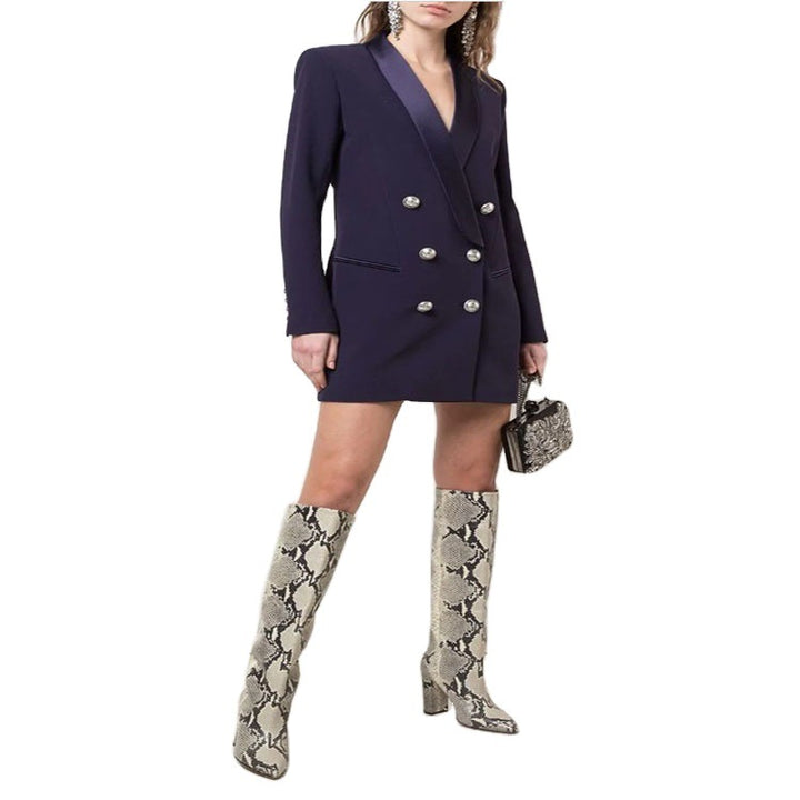 Damen Blazerkleid im Tailoring‑Look mit satiniertem Schalkragen und strukturierten Schultern Echoarchiv