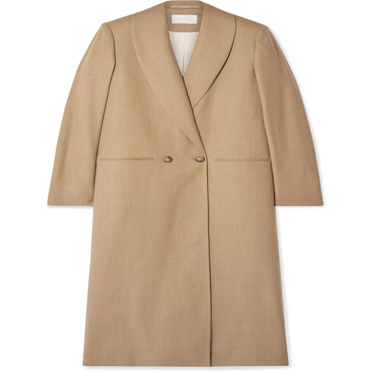 Damen Maxilanger minimalistischer Einreihiger Wollmix-Longcoat mit offenem Schalkragen Echoarchiv