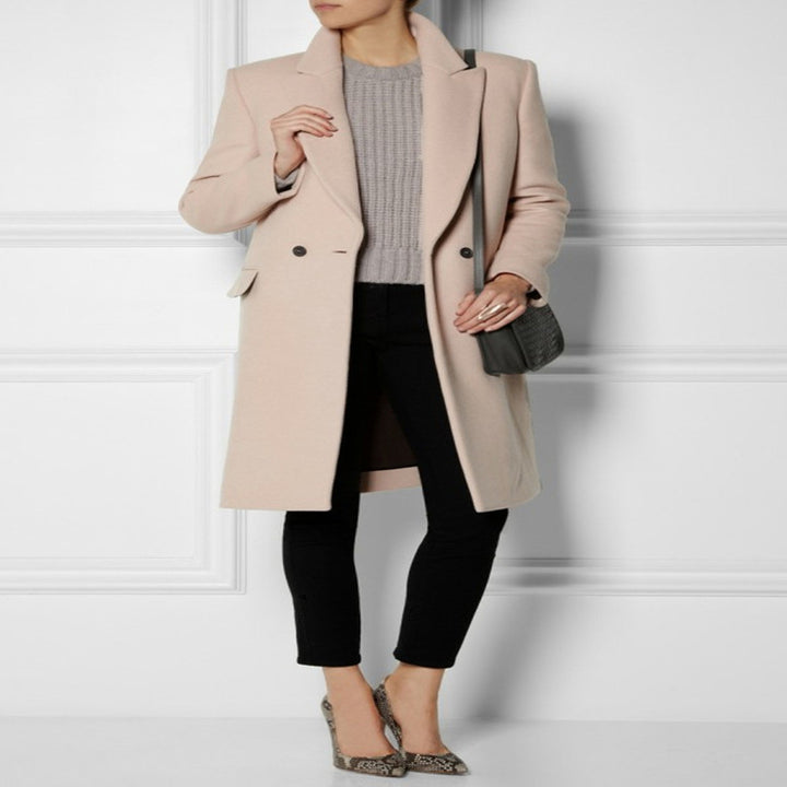 Damen Midilanger Wollmix-Mantel mit minimalistischer Einreiher-Front und Pattentaschen Echoarchiv