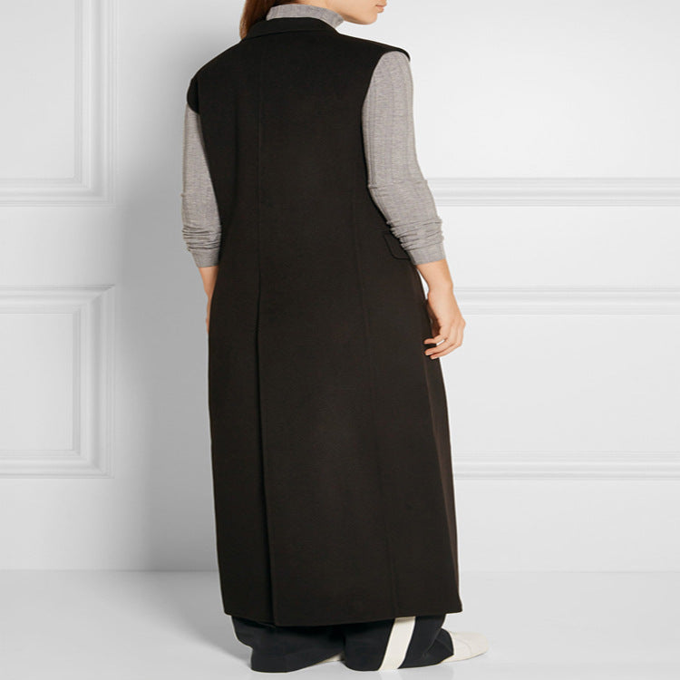 Damen Maxilange Ärmellose Tailoring-Weste aus Wollmix mit Pattentaschen Echoarchiv