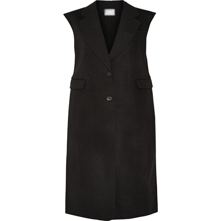 Damen Maxilange Ärmellose Tailoring-Weste aus Wollmix mit Pattentaschen Echoarchiv