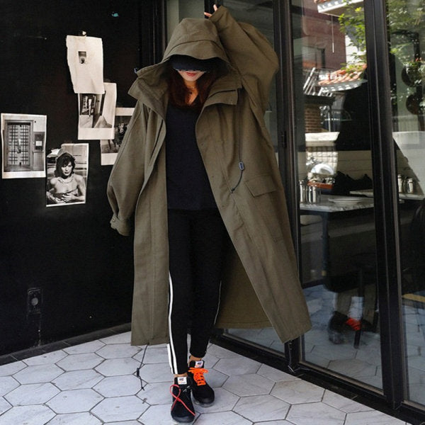 Damen Oversize-Parka mit extralangem Schnitt, großer Kapuze und verdeckter Reißverschluss – Célinea