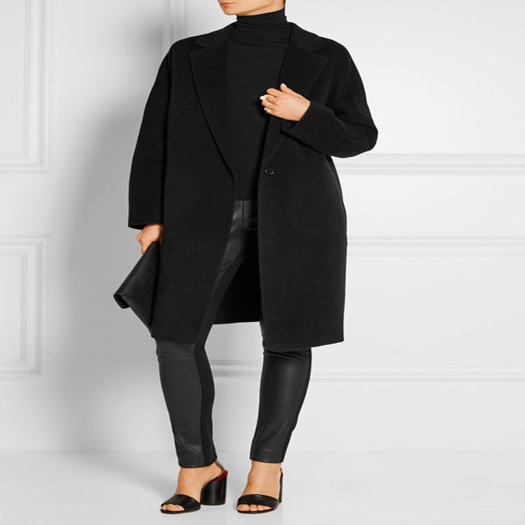 Damen Schlichter Oversize-Longmantel aus Woll‑Kaschmir‑Mix mit dezentem Revers und Ein‑Knopf‑Front Echoarchiv