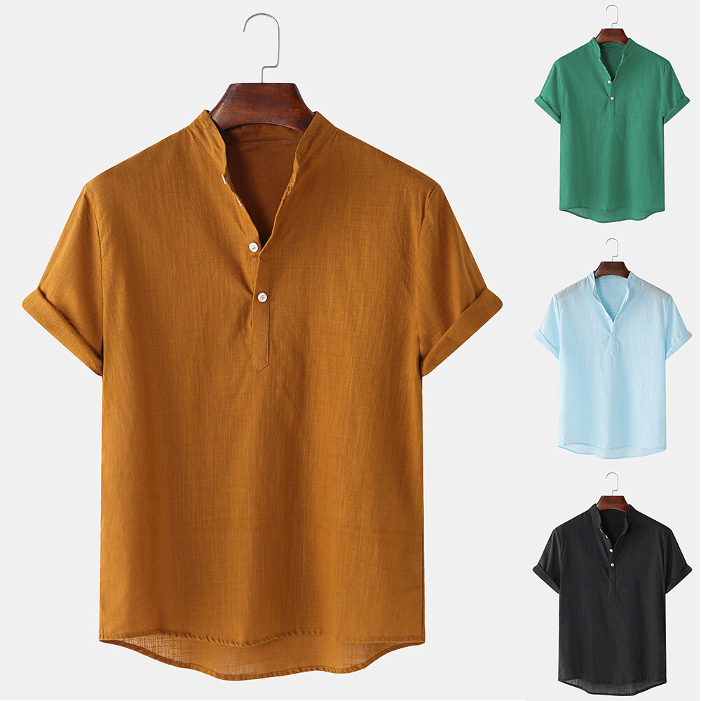 Herren Kurzarmhemd mit innovativem Henley-Ausschnitt und fließendem Material Echoarchiv