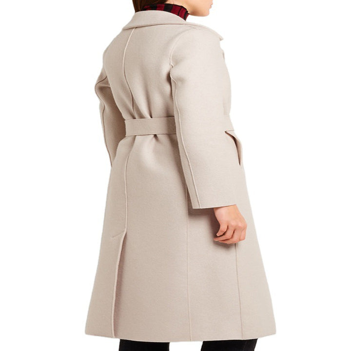 Damen Eleganter Taillierter Mantel im Wickelstil aus Woll-Kaschmir-Mix Echoarchiv