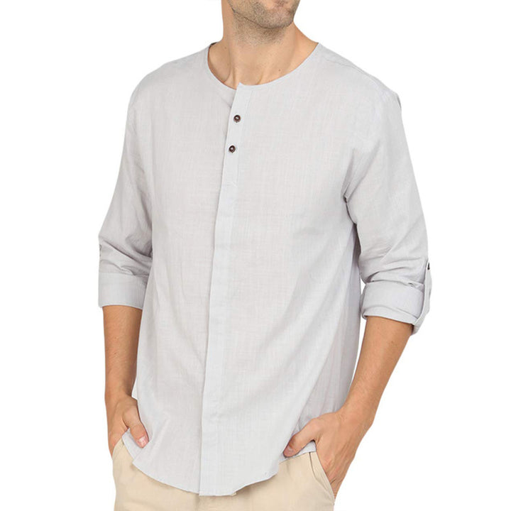 Herren Henley-Hemd mit modernem Stehkragen und Knopfleiste Echoarchiv