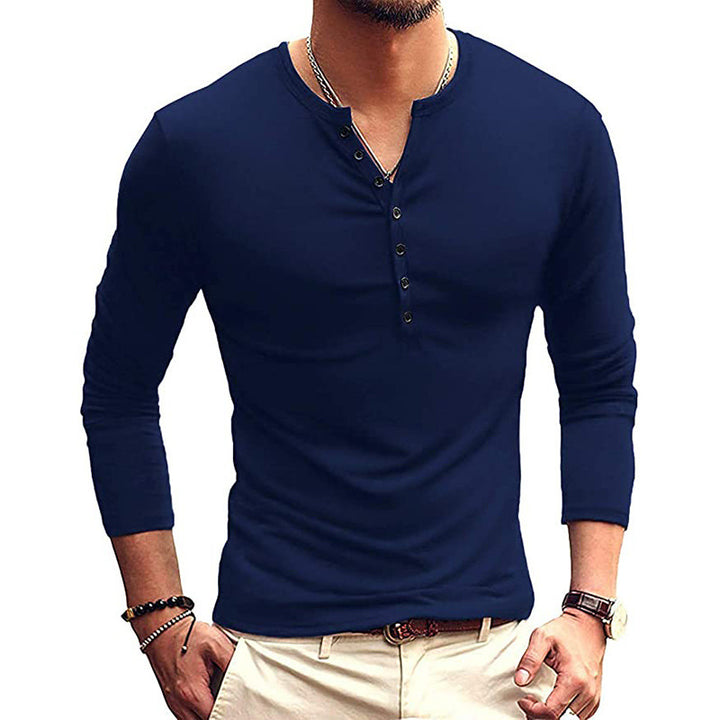 Herren Langarm-Henley-T-Shirt mit modischen Knöpfen Echoarchiv