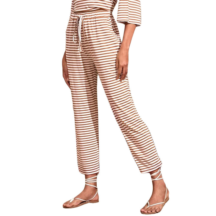 Damen Jersey-Loungehose mit elastischem Bund Tunnelzug Eingrifftaschen geradem Bein – Avélisse