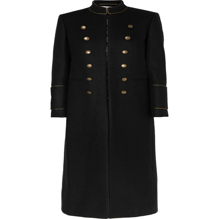 Damen Langer Militärischer Wollmantel mit goldenen Zierknöpfen und Stehkragen Echoarchiv