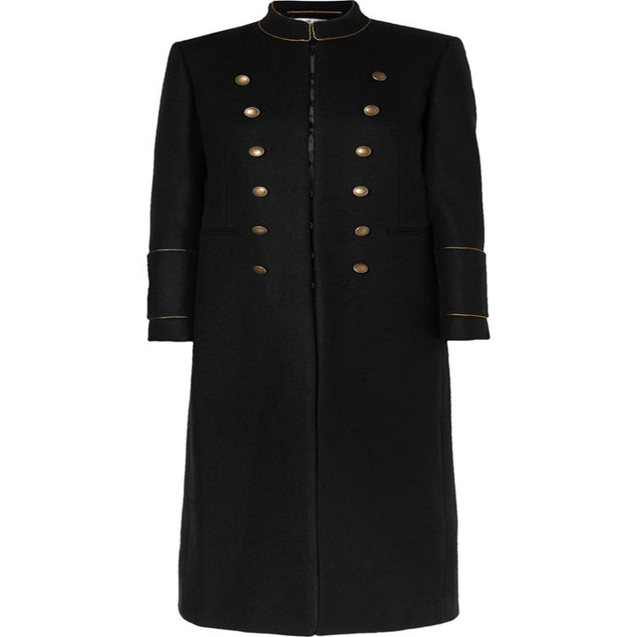 Damen Langer Militärischer Wollmantel mit goldenen Zierknöpfen und Stehkragen Echoarchiv