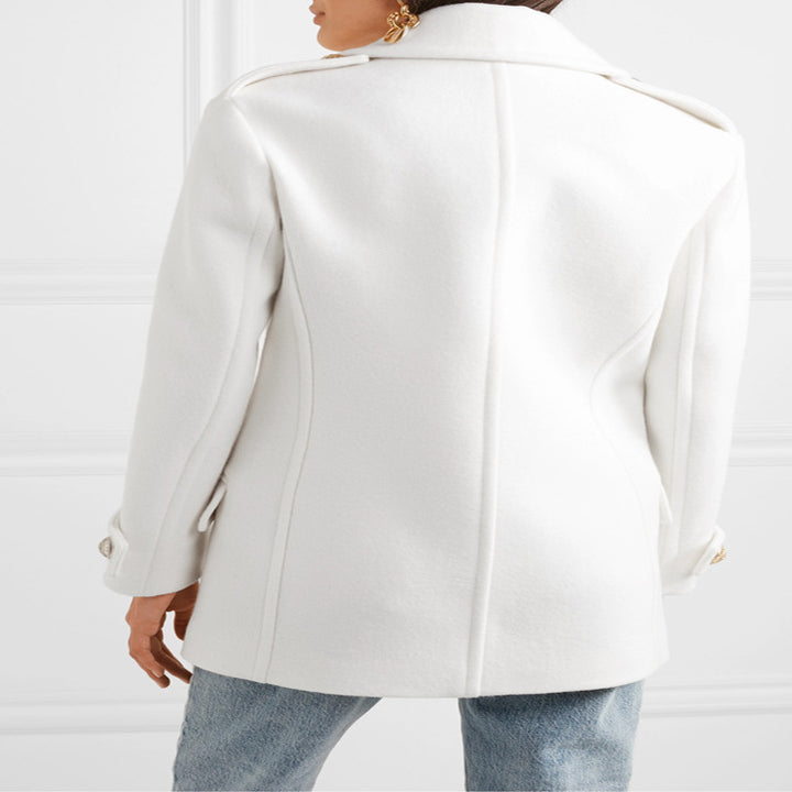 Damen Zweireihiger Kurzmantel im Marine‑Tailoring mit goldenen Zierknöpfen Echoarchiv