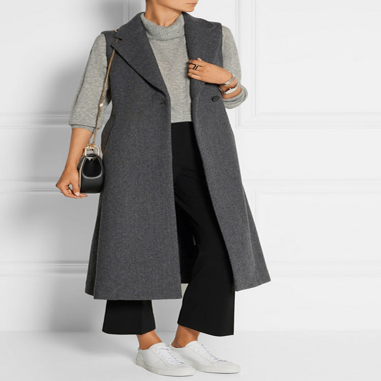 Damen Ärmelloser Wollmix-Mantel mit ausgestellter A‑Linien‑Silhouette und Ein‑Knopf‑Front Echoarchiv
