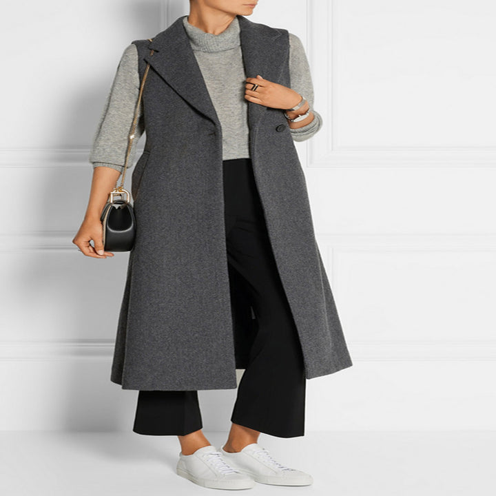 Damen Ärmelloser Wollmix-Mantel mit ausgestellter A‑Linien‑Silhouette und Ein‑Knopf‑Front Echoarchiv