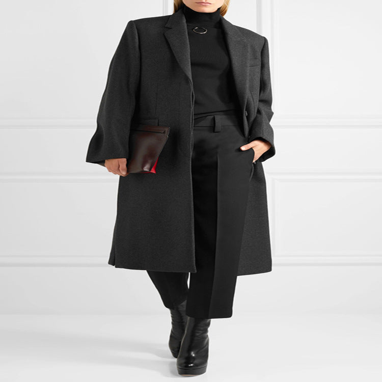 Damen Oversize Einreihiger Maxilanger Wollmix-Longcoat mit relaxter Schulter und Pattentaschen Echoarchiv