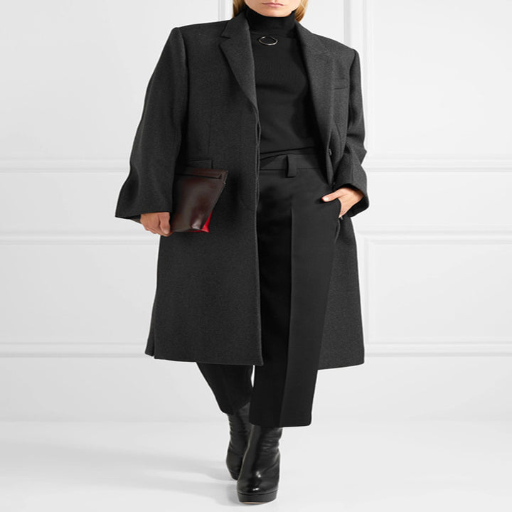 Damen Oversize Einreihiger Maxilanger Wollmix-Longcoat mit relaxter Schulter und Pattentaschen Echoarchiv