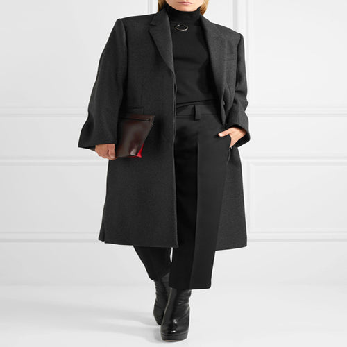 Damen Oversize Einreihiger Maxilanger Wollmix-Longcoat mit relaxter Schulter und Pattentaschen Echoarchiv