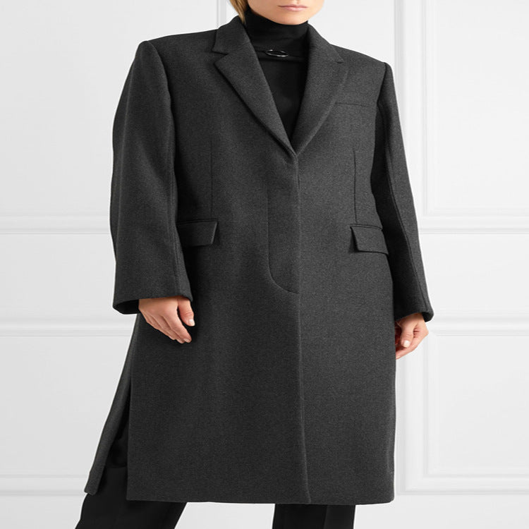 Damen Oversize Einreihiger Maxilanger Wollmix-Longcoat mit relaxter Schulter und Pattentaschen Echoarchiv