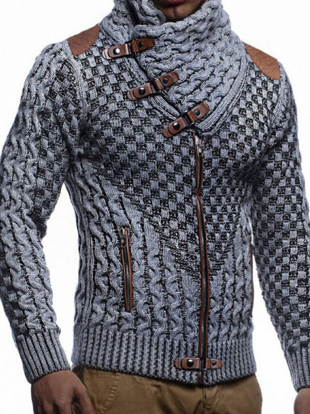 Herren modische Strickjacke mit asymmetrischem Reißverschluss und einzigartigem Zopfmuster Echoarchiv