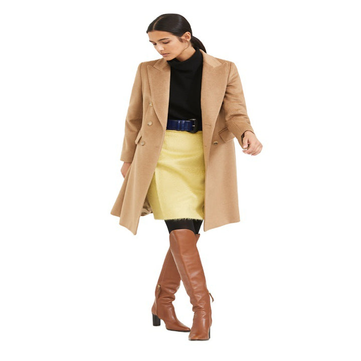 Damen Midilanger Taillierter Wollmix‑Mantel mit schmaler Schulterlinie und Pattentaschen Echoarchiv