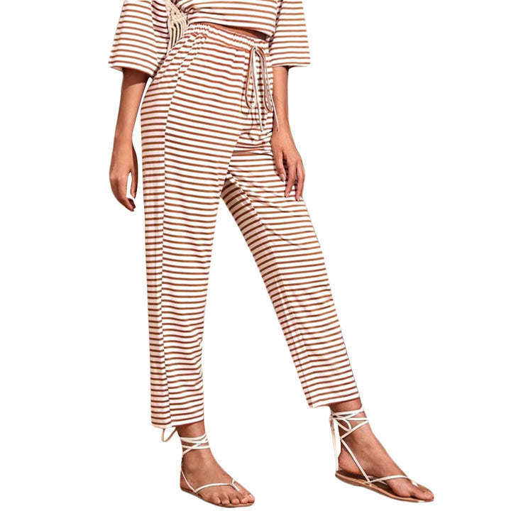 Damen Jersey-Loungehose mit elastischem Bund Tunnelzug Eingrifftaschen geradem Bein – Avélisse