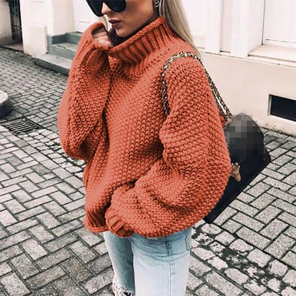 Damen Grobgestrickter Boxy-Rollkragenpullover mit strukturierter Waffeloptik und geripptem Saum Echo Archiv