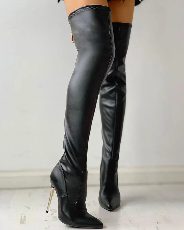 Overknee Stiefel mit Goldenem Absatz und Reißverschlussdetail – Lioré