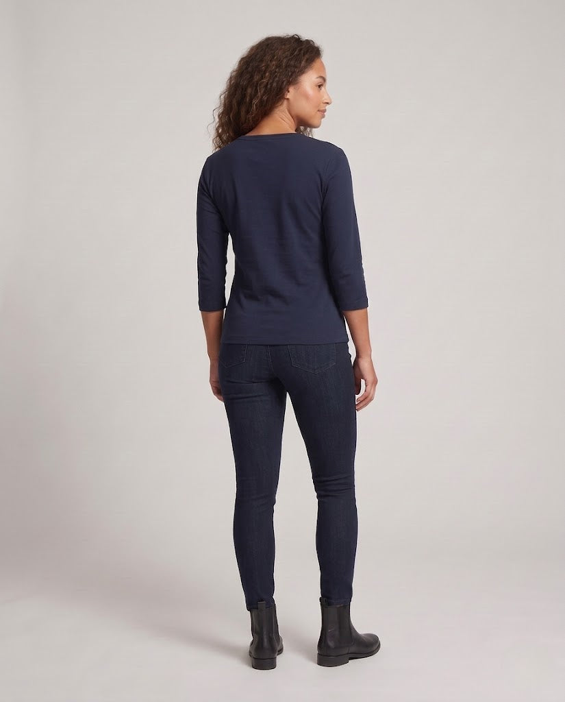 Damen Geripptes Henley-Cropped-Shirt mit Dreiviertelärmeln Echo Archiv