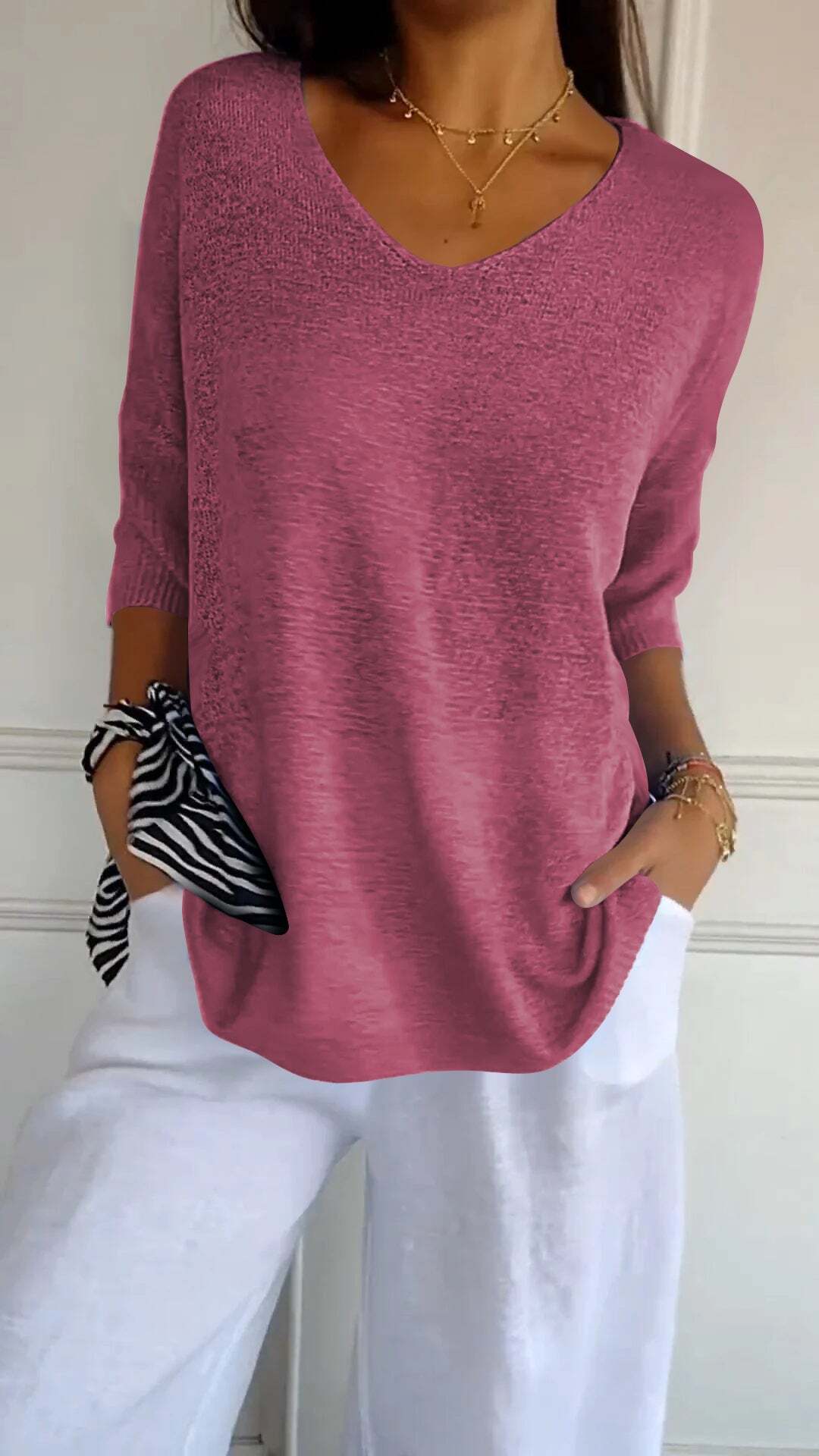 Pullover gestricktes Shirt mit V-Ausschnitt