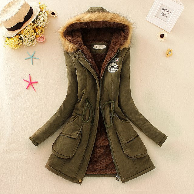 Damen nan gefütterter Parka-Mantel mit Kapuze, Kunstfellbesatz und Taillenzug Echo Archiv