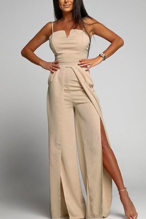 Echoarchiv | Hohe Taille Schlitz Fließender Breiter Bein Cami Jumpsuit