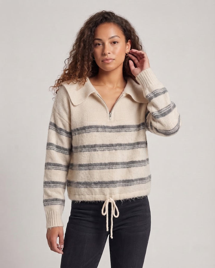 Damen Flauschiger Mohair-Blend Pullover mit übergroßem Matrosenkragen, halbem Reißverschluss und Kordelzug Echo Archiv