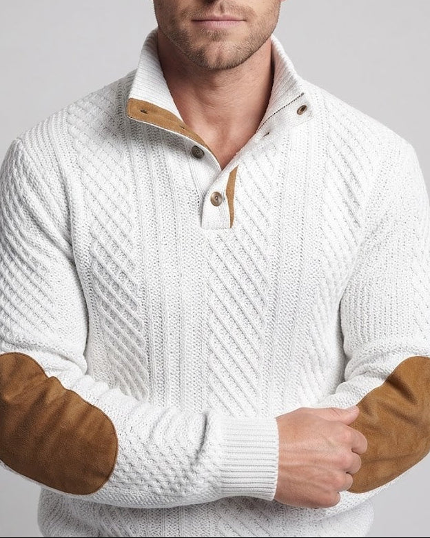 Herren Grobstruktur-Troyer mit Halbknopfleiste und Wildleder-Ellenbogenpatches Echo Archiv