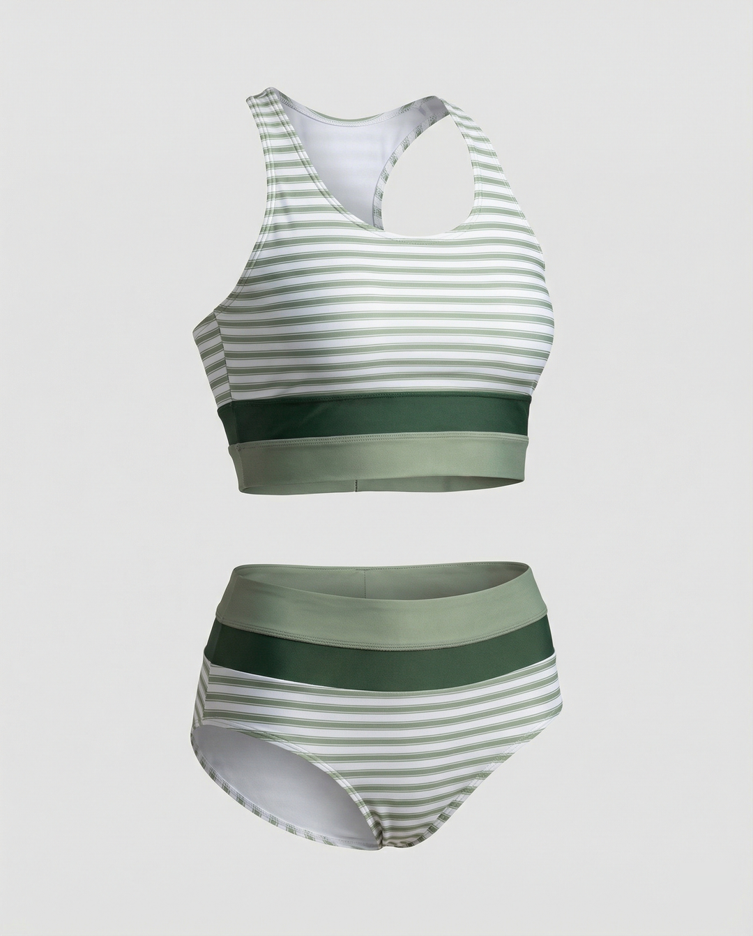 Gestreiftes Reißverschluss-Rücken Schick Bikini Set – Maréssa
