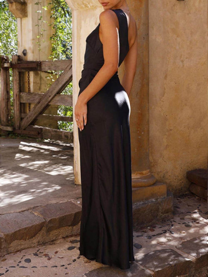 Echoarchiv | Ein Schulter Satin Maxikleid mit Schlitz für Damen