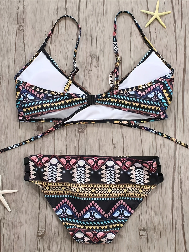 Echoarchiv | Boho Bikini Set Zwei Teile mit Hoher Taille und Tribal-Muster, Ohne Träger