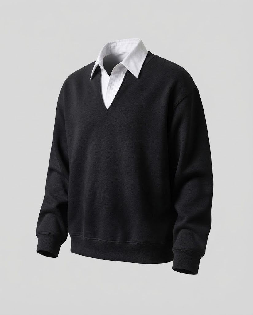Damen Freizeit- und eleganter Sweatshirt mit Hemdkragen Echoarchiv