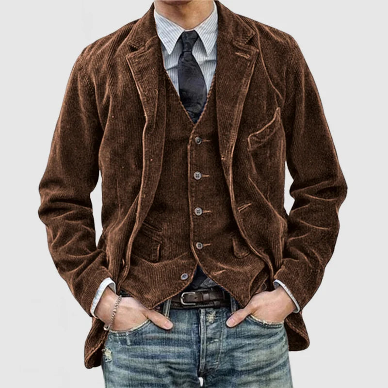 Vintage Herren Set Aus Blazer und Weste aus Geripptem Veloursleder – Terenzo