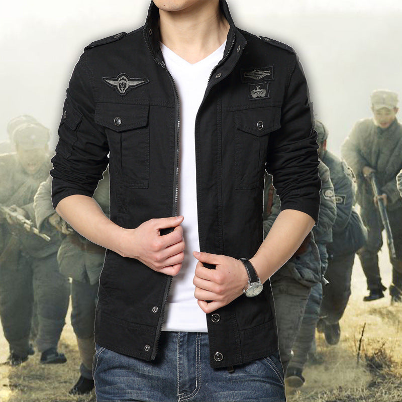 Herren Militärinspirierte Canvas-Fieldjacke mit Mehrfach-Taschen und Stehkragen Echoarchiv