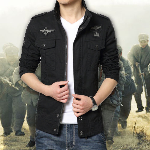 Herren Militärinspirierte Canvas-Fieldjacke mit Mehrfach-Taschen und Stehkragen Echoarchiv