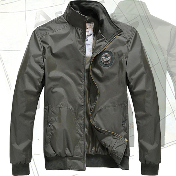 Men's sleek nylon storm bomber jacket with stand collar fleece-lined throat and zip-front welt pockets – Brevano