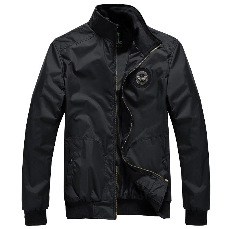 Men's sleek nylon storm bomber jacket with stand collar fleece-lined throat and zip-front welt pockets – Brevano