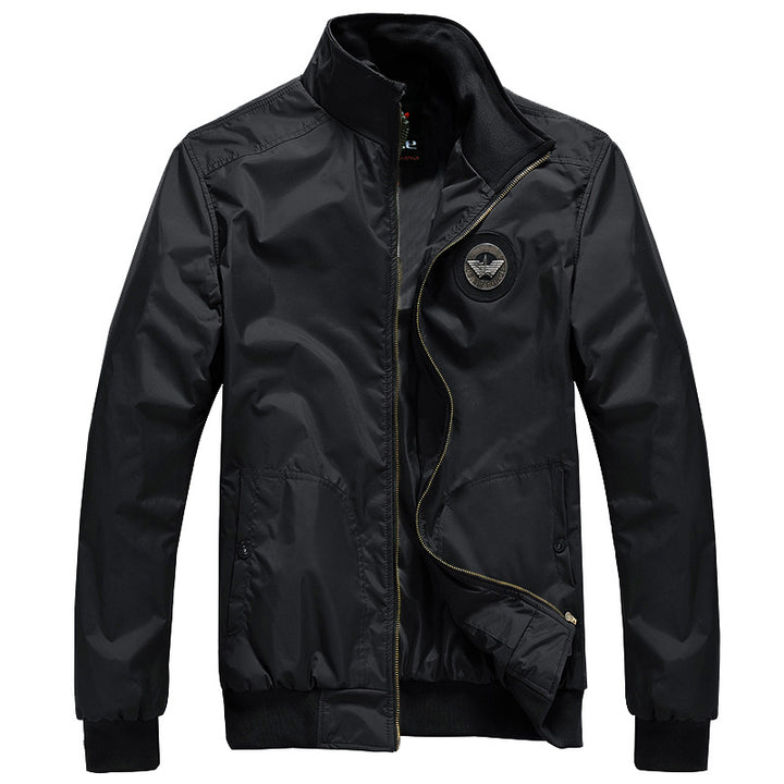 Men's sleek nylon storm bomber jacket with stand collar fleece-lined throat and zip-front welt pockets – Brevano