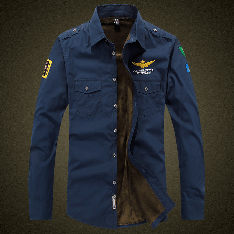 Herren  isolierte Military-Style Shirtjacke mit gestickten Patches und Kunstpelzfutter Echo Archiv